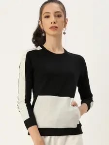 ARISE Women Black & White Colourblocked Sweatshirt