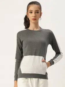 ARISE Women Charcoal Grey & White Colourblocked Sweatshirt