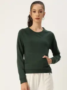 ARISE Women Olive Green Solid Pure Cotton Sweatshirt