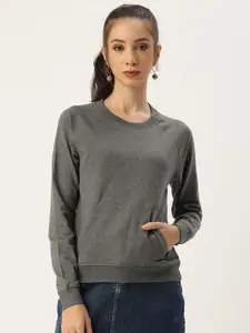 ARISE Women Grey Solid Pure Cotton Sweatshirt