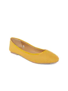 People Women Yellow Textured Leather Party Ballerinas Flats