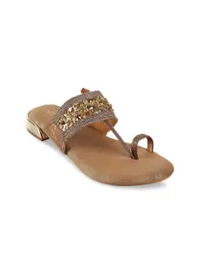 Metro Women Gold-Toned Embellished One Toe Flats