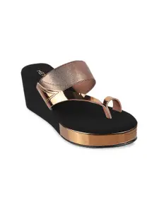 Metro Women Gold-Toned Solid Wedge Sandals