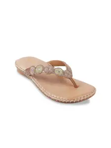 Metro Women Gold-Toned Embellished Open Toe Flats