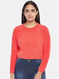 People Women Orange Woolen Pullover
