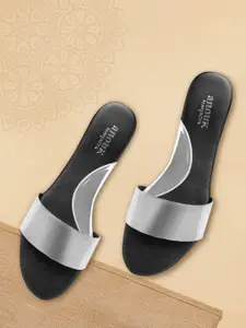 Anouk Women Silver-Toned Solid Open Toe Flats