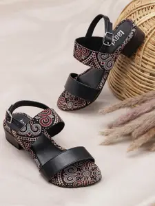 Taavi Black & Beige Ethnic Print Handcrafted Sandals