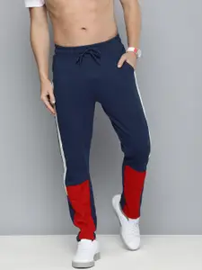 HERE&NOW Men Navy Blue & Red Colourblocked Joggers