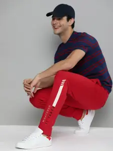 HERE&NOW HERE&NOW Men Red Printed Pure Cotton Track Pants
