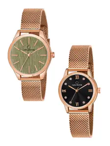CARLINGTON Women Set of 2 Rose Gold-Toned Stainless Steel Analogue Watches CT2001 CT2005