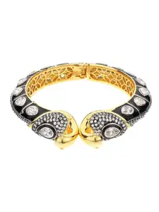 Runjhun Women Gold-Toned & Black Brass Cubic Zirconia Meenakari Bangle-Style Bracelet
