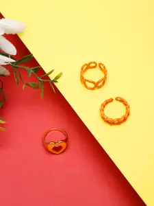 YouBella Set Of 3 Gold-Toned & Red Finger Rings