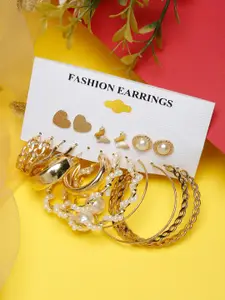 YouBella Gold-Toned Set Of 9 Contemporary Hoop Earrings