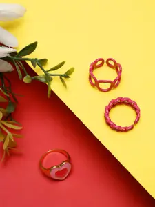 YouBella Pink & Gold Toned Set of 3 Finger Rings