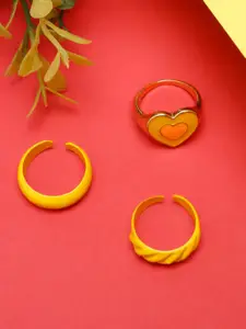 YouBella Set Of 3 Gold-Toned & Yellow Finger Ring