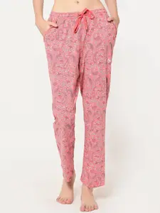 MAYSIXTY Women Pink Printed Cotton Lounge Pants