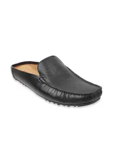 Metro Men Black Ethnic Leather Shoe-Style Sandals