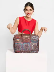 ZOUK Adult Brown & Blue Mandala Printed Jute Laptop Bag