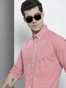 Nautica Men Red & White Classic Fit Checked Casual Shirt
