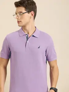 Nautica Men Lavender Solid Pure Cotton Slim Fit T-shirt