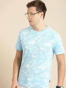Nautica Men Blue & White Conversational Print Round Neck Tropical Pure Cotton T-shirt