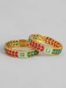 AccessHer Pink & Green 22kt Gold-Plated Set of 2 Sustainable Handcrafted Bangles