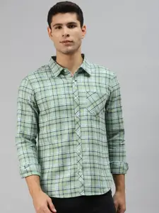 Hubberholme Men Green Opaque Checked Casual Shirt