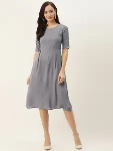 BRINNS Grey Solid Flared Dress