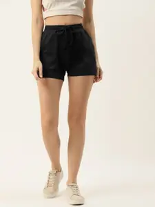 BRINNS Women Black Solid Mid Rise Above Knee Regular Shorts