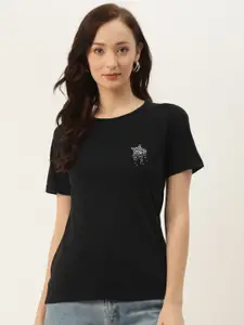 BRINNS Women Black Solid Short Sleeved Regular T-shirt