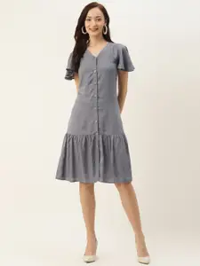 BRINNS Grey Solid A-Line Midi Dress