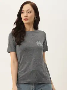 BRINNS Women Dark Grey Solid Short Sleeved Regular T-shirt
