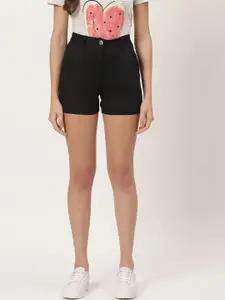 BRINNS Women Black Solid Mid Rise Regular Shorts