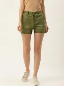 BRINNS Women Olive Green Solid Regular Shorts