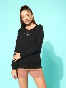 Enamor E079 Crew Neck Stretch Cotton Basic Sweatshirt for Women with Long Sleeves