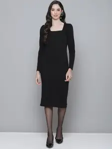 SASSAFRAS Black Ribbed Formal Sheath Dress