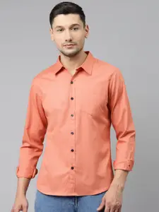 Hubberholme Men Peach-Coloured Opaque Pure Cotton Casual Shirt