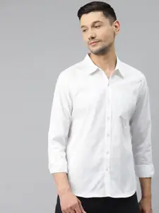 Hubberholme Men White Opaque Pure Cotton Casual Shirt