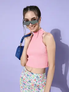 STREET 9 Woman Pretty Pink Solid Cropped Top