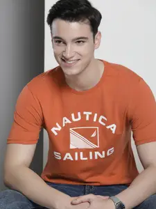 Nautica Men Typography Printed Pure Cotton T-shirt