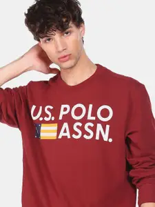 U.S. Polo Assn. Denim Co. Men Red Printed Crew Neck Sweatshirt