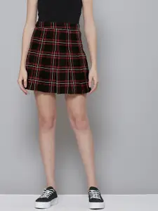 SASSAFRAS Women Black & Red Plaid Check Mini Skirt