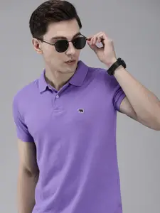 THE BEAR HOUSE Men Purple Polo Collar Pure Cotton Slim Fit T-shirt
