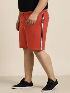 Sztori Men Plus Size Red Solid Shorts with Side-Taping Detail