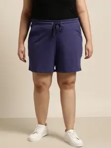 Sztori Women Plus Size Navy Blue Pure Cotton Shorts