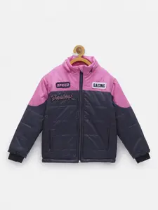 NYNSH Boys Navy Blue & Pink Colourblocked Padded Jacket