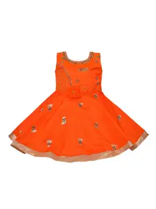 Wish Karo Girls Orange Embellished Satin Dress