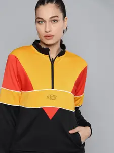 HRX by Hrithik Roshan Women Black & Yellow Colourblocked Sweatshirt
