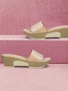 Mochi Peach-Coloured Embellished Block Peep Toes