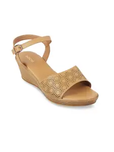 Mochi Beige Wedge Heels with Laser Cuts